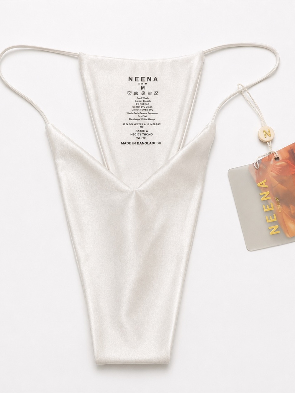 New! Neena Swim White High Cut Thong Bikini Bottom NWT Medium 39486